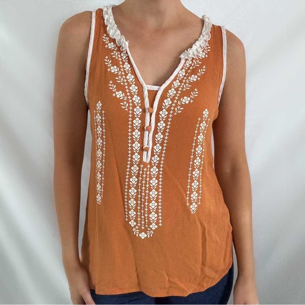 Vintage Y2K boho tank top orange embroidered blouse small XS 2000s